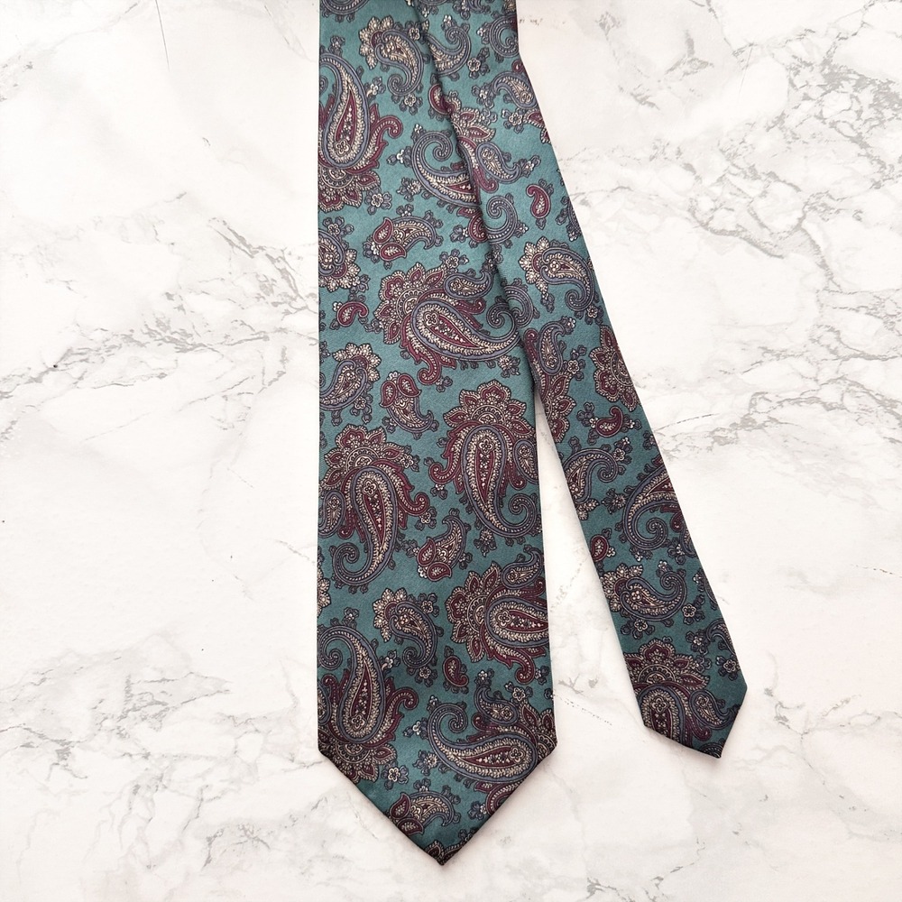 Vintage Robert Talbott 100% Silk Paisley ItalyPrinted Teal Green Men's Necktie